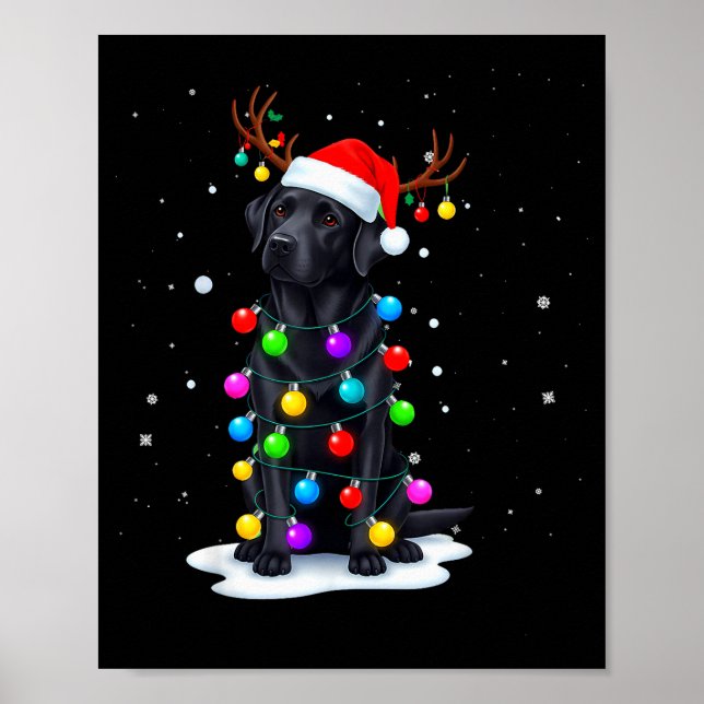Poster Black Lab Labrador Dog Funny Christmas Lights Rein (Frente)