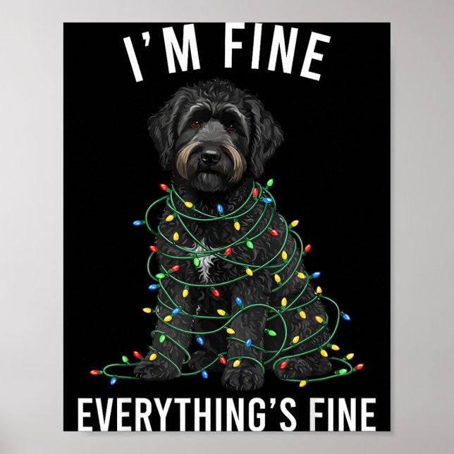 Poster Black Labradoodle Christmas I'm Fine Everything Is (Frente)