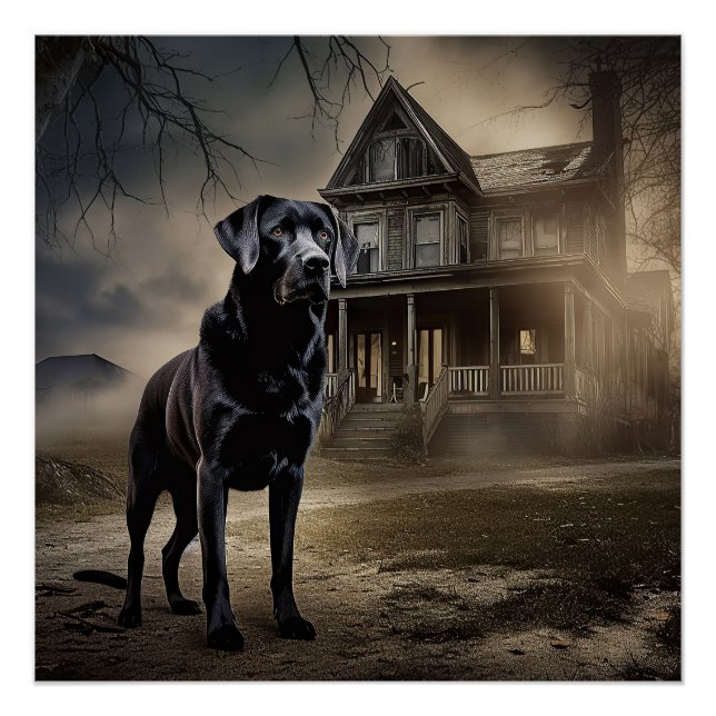 Pôster Black Labrador Halloween Scary (Frente)