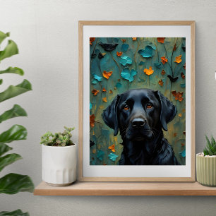 Poster Black Labrador in Leaves