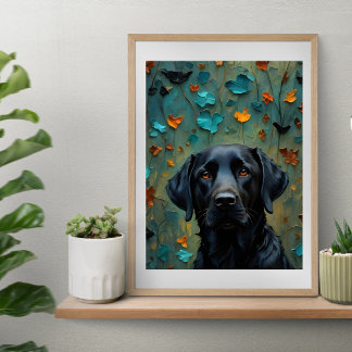 Poster Black Labrador in Leaves