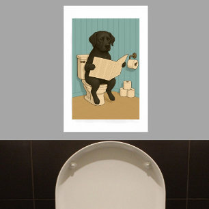 Poster Black Labrador Lendo Jornais sobre Banheiro