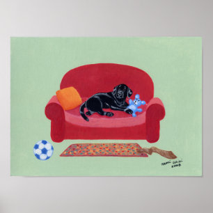 Poster Black Labrador on the Pink Couch Artwork