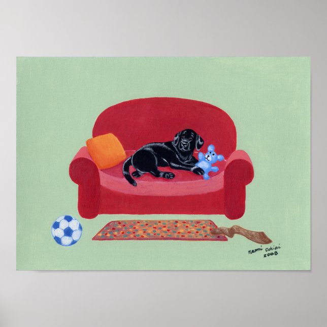Poster Black Labrador on the Pink Couch Artwork (Frente)