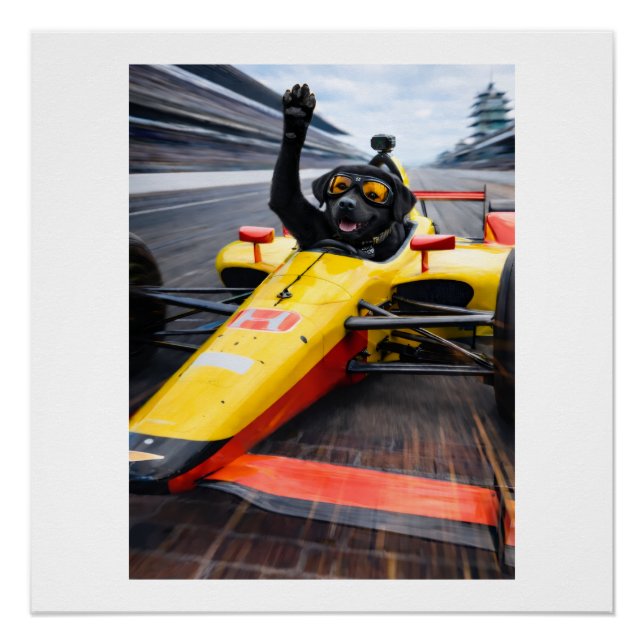 Pôster Black Labrador Puppy IndyCar Victory Lap Poster |  (Frente)