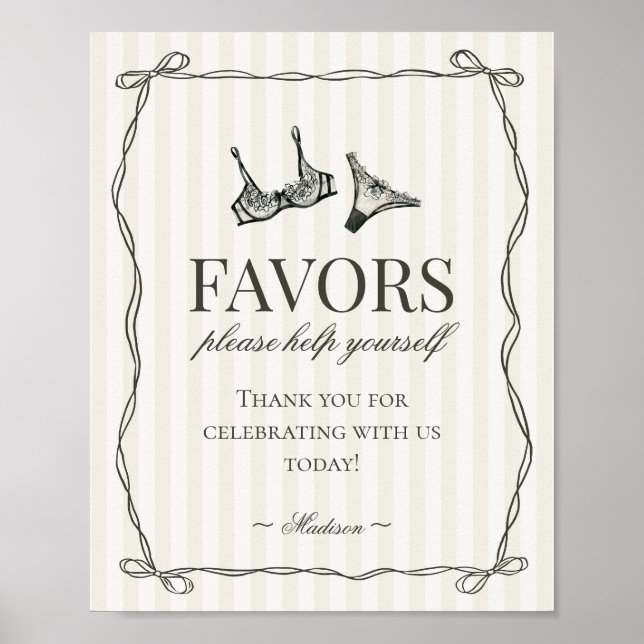 Poster Black Lingerie Bachelorette Party Favors Sign (Frente)
