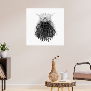 Poster Black Lion with Antlers Crown and Monogram