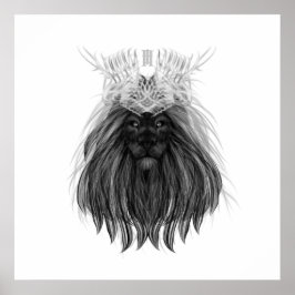 Poster Black Lion with Antlers Crown and Monogram
