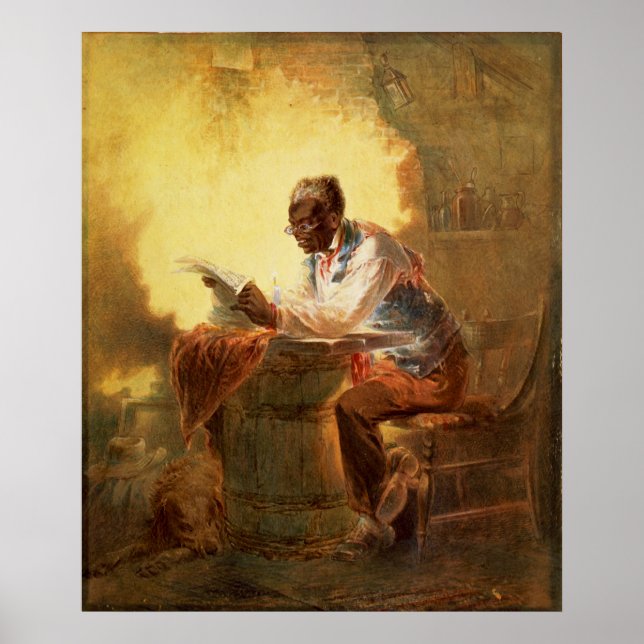 Pôster Black Man Reading Newpaper by Candlelight (Frente)