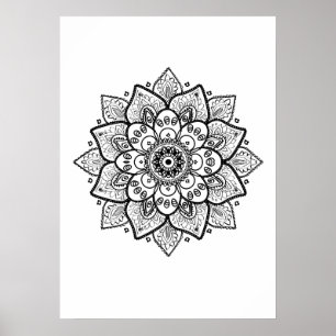 Pôster Black Mandala Sobre Branco