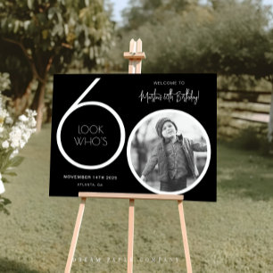 Pôster Black Modern Photo 60th Birthday - Sinal de boas-v