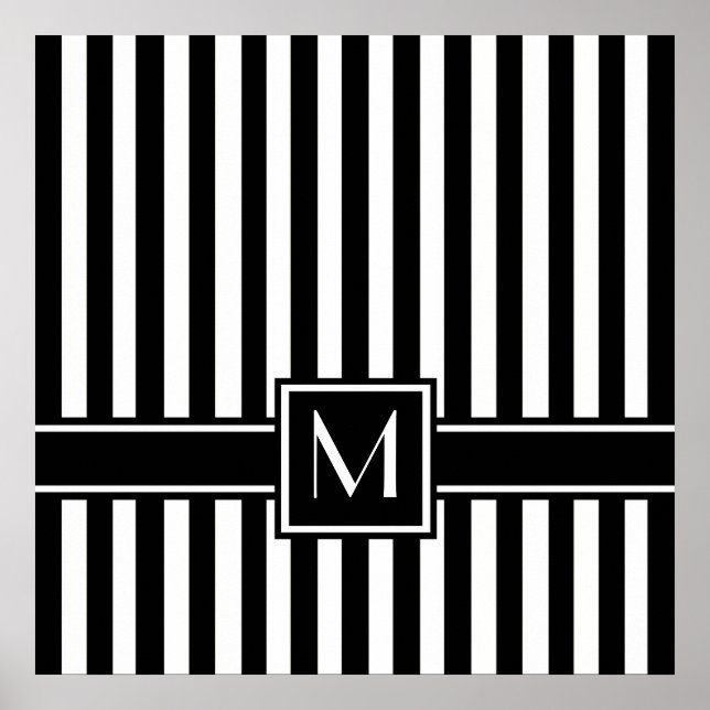Poster Black Modern Stripe com Monograma (Frente)