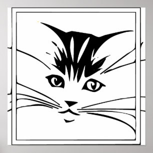 Poster Black on White Cat Outline