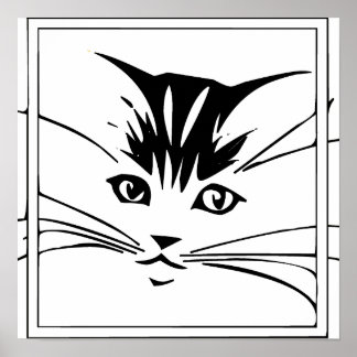 Poster Black on White Cat Outline