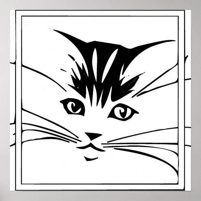 Poster Black on White Cat Outline (Frente)