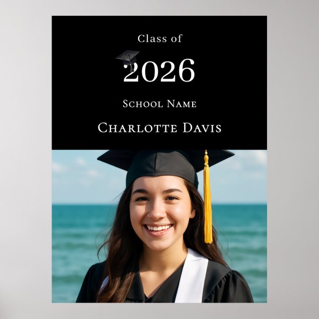 Poster Black photo modern Graduation Party welcome (Frente)