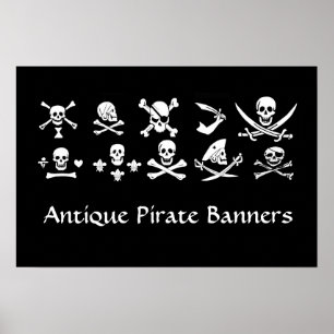 POSTER BLACK PIRATE BANNERS SKULL,CROSSED BONES,SWORDS