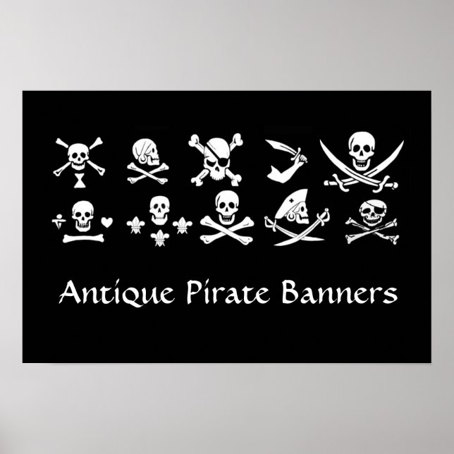 POSTER BLACK PIRATE BANNERS SKULL,CROSSED BONES,SWORDS (Frente)