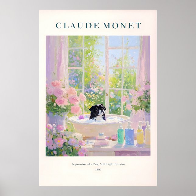 Poster Black Pug Bathroom Print Monet Style French (Frente)