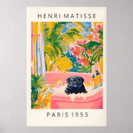 Poster Black Pug in Bathtub Art Print Funny Dog Bathroom