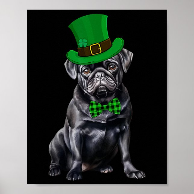 Poster Black Pug Patricks Day Que Dia de São Patrício Eng (Frente)