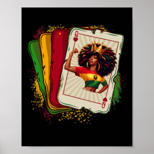 Poster Black Queen Of Hearts Card Deck Game - Preto Ortod