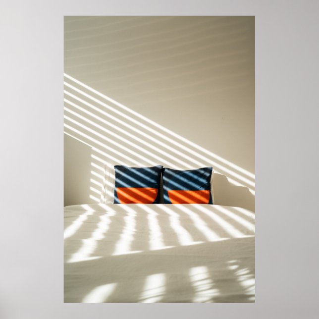 Poster Black red and white plaid textile on white bed (Frente)