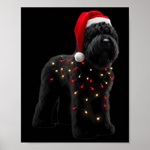 Poster Black Russian Terrier Santa Hat Luzes de Natal D