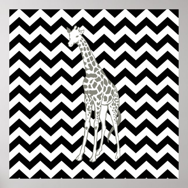 Poster Black Safari Chevron com Pop Art Giraffe (Frente)