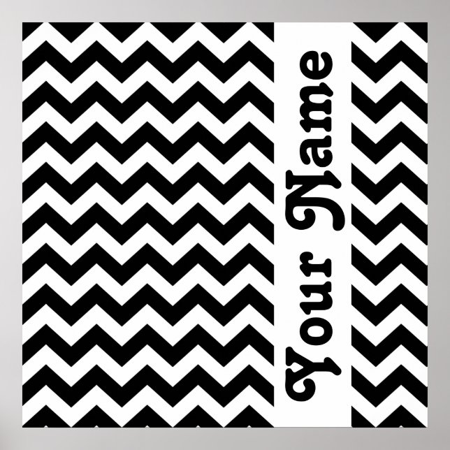Pôster Black Safari Chevron com texto personalizado (Frente)