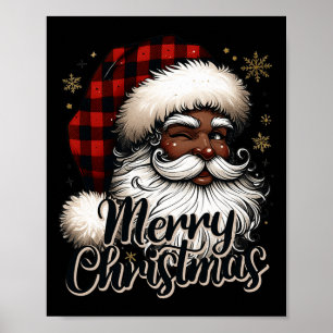 Poster Black-santa Claus Feliz Xadrez de Natal Festivo Se