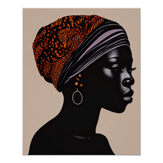 Pôster Black Silhouette African American Woman Head Wrap (Frente)