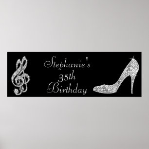 Pôster Black/Silver Music Note e Stiletto 35th Birthday