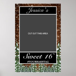 Poster Black Snowy Wood & Forest Pine Sweet 16 Foto Prop