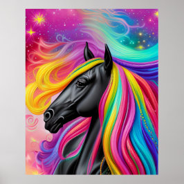 Poster Black Stallion Colorful Mane