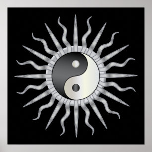 Pôster Black Starburst Yin Yang