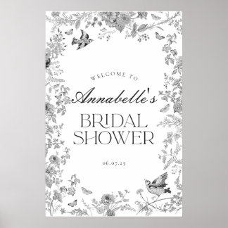 Poster Black Toile Jouy Floral Bridal Shower Welcome Sign