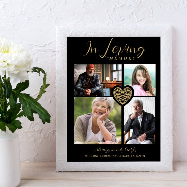 Poster Black Trendy Collage 4 Photos Modern Heart Wedding (Criador carregado)