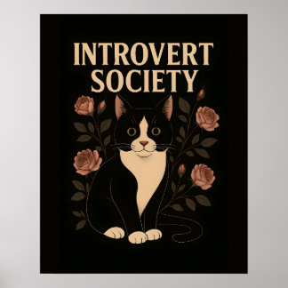 Poster Black Tuxedo Cat Introduvert Society