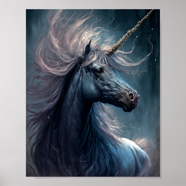Poster Black Unicorn Fantasy Art (Frente)