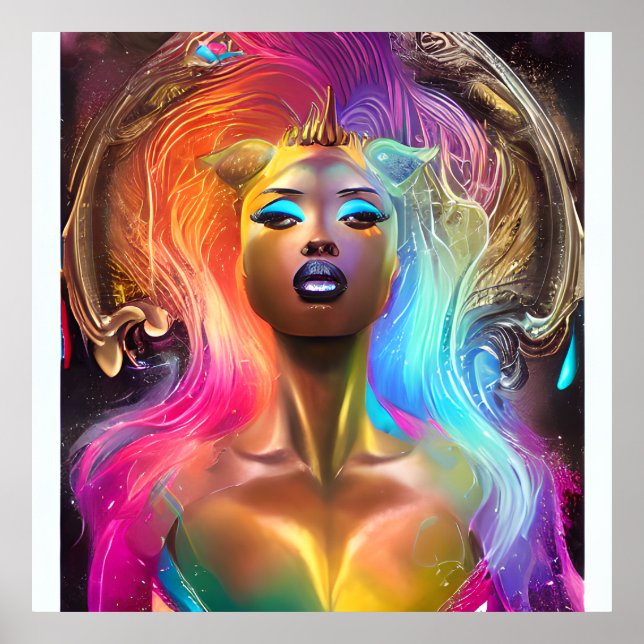 Poster Black Unicorn Melanin Unicorns Afro Queen Crown (Frente)