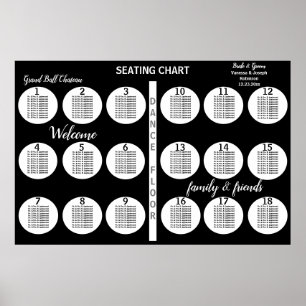 Poster Black White 18 Mesas a 360 convidados de casamento