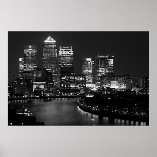 Poster Black White City Night UK Viagem (Frente)