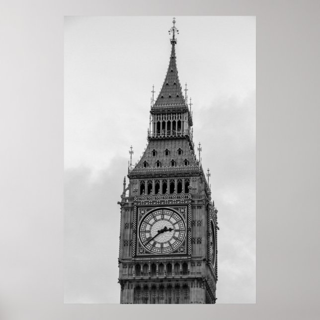 Pôster Black White Close Big Ben Clock Tower London (Frente)