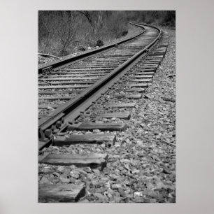 Pôster Black & White Curved Train Tracks