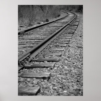 Pôster Black & White Curved Train Tracks