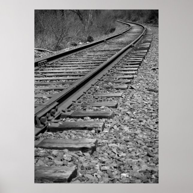 Pôster Black & White Curved Train Tracks (Frente)