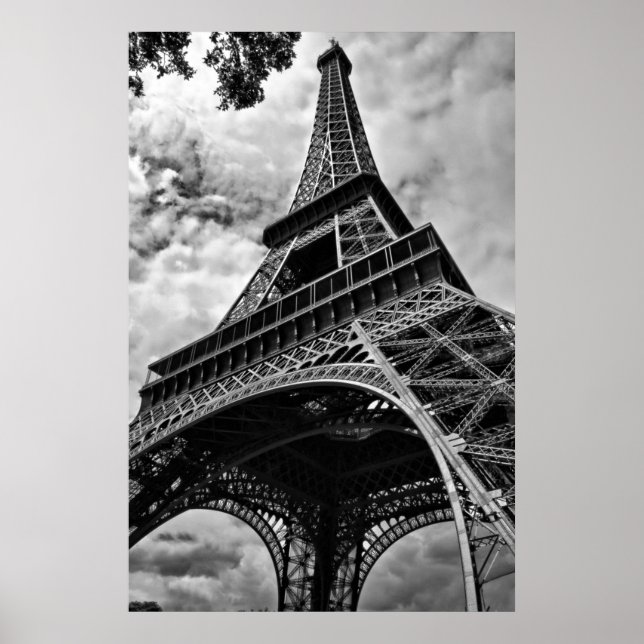 Pôster Black White Eiffel Tower Love Paris Europe Viagem (Frente)