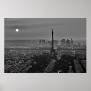 Poster Black White Eiffel Tower Paris Europe Viagem