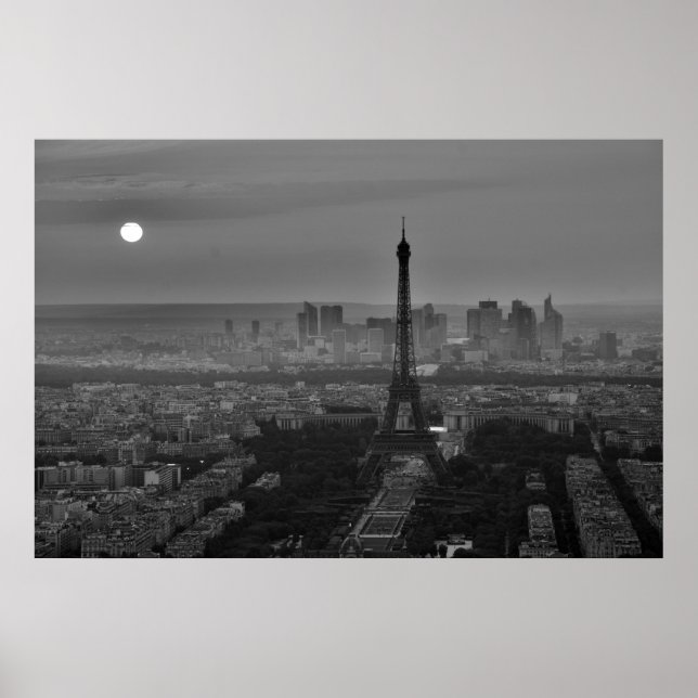 Poster Black White Eiffel Tower Paris Europe Viagem (Frente)